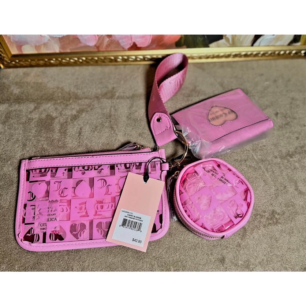 🌸 Juicy Couture NWT Juicy Paradise 3-Piece Pouch & Wristlet Set – Pink - Picture 4 of 4